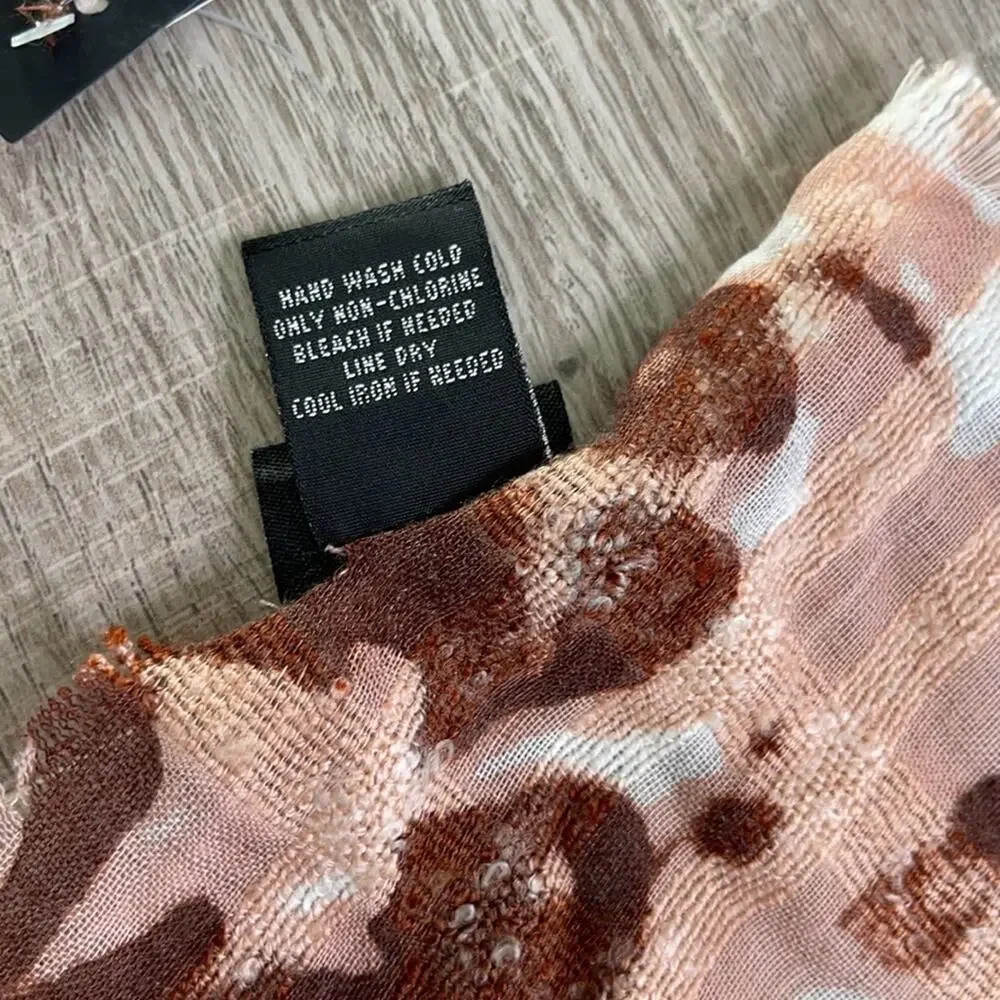 NWT CEJON Women's Rust Brown Tie Dye Fringe Wrap Scarf